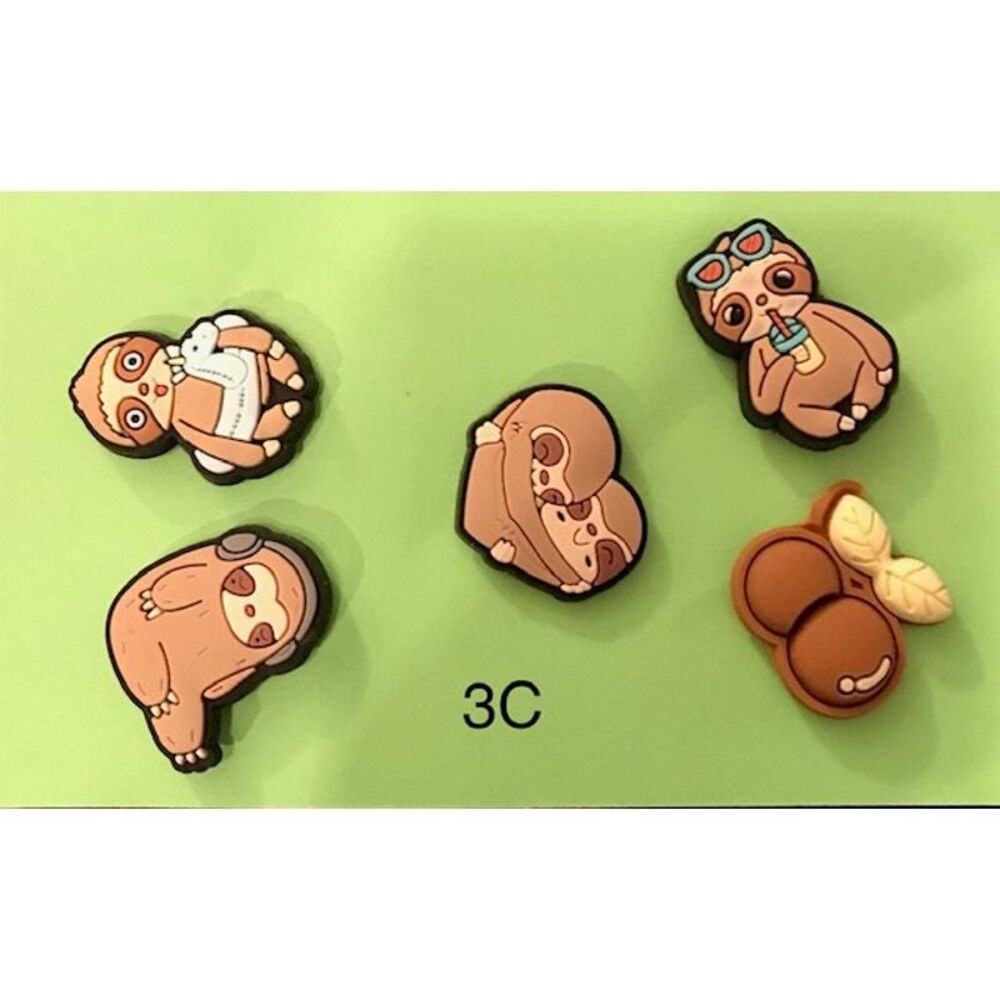 Charms/Shoe Charms, Backpack, Purse, Cute Sloths 5 Pcs/3C New